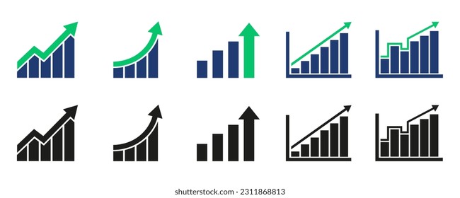 
Set of growth graph vector icons. Up arrow symbol or logo. EPS 10