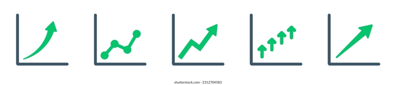 Set of growth graph vector icons. Financial rise up. Increase profit. Arrow up.