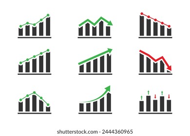 Set of growth graph vector icons. Business chart. Financial rise up.