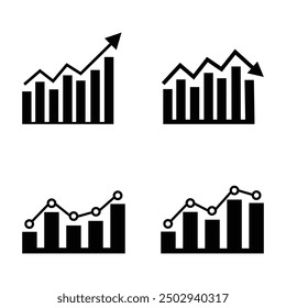 Conjunto de iconos de vector de gráfico de crecimiento. Gráfico de negocios. Aumento financiero. Aumente las ganancias, ícono de gráfico en crecimiento de moda Ilustración vectorial de gráfico de negocios económicos.