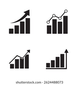 Conjunto de iconos de vector de gráfico de crecimiento. Gráfico de negocios. Aumento financiero. 