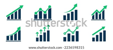 Set of growth graph vector icons. Business chart. Financial rise up. Increase profit.