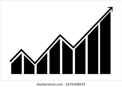 Set growth graphs charts line icons set. Data elements, bar and pie, diagrams for business infographics. a black graph with arrow pointing up.
