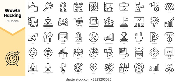 Set of growth hacking Icons. Simple line art style icons pack. Vector illustration