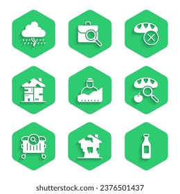 Set Growth of homeless, Ruined house, Bottle water, Searching for food, Homeless cardboard, Donation and Cloud with rain icon. Vector