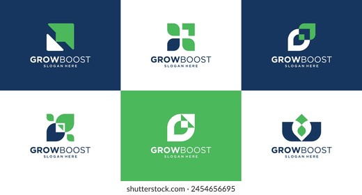 Set of growth logo design icon. Abstract arrow, financial, investment logo symbol vector illustration.