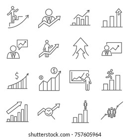 Set Of Growth Related Vector Line Icons. Includes Such Icons As Personal Growth, Development, Training, Businessman, Success And Etc.