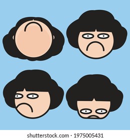 Set Of Grumpy Girl's Head With Lips Corners Down Concept Card Character illustration