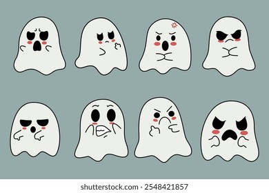 set of grumpy halloween ghosts