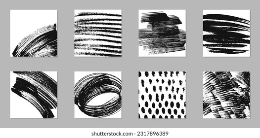 Set of grunge abstract backgrounds. Black ink marks, brush strokes, patterns.