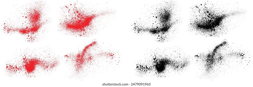 Set of grunge abstract black and red color splatter paint brushstroke. paint brush stroke
