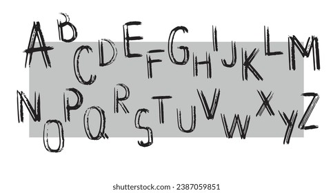 set of grunge alphabet letters with capital letters. Textured vector font. Black texture of letters on a white background, for typography design. Uppercase letters.