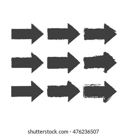 Set of Grunge Arrow brush texture stamp . Shapes collection for designer. Vector Illustration