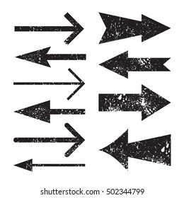 Set of grunge arrows design  with carved ink  spots on white background vector illustration