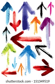 Set of grunge arrows; imitation of watercolor, wash drawing