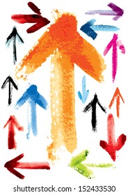 Set of grunge arrows; imitation of watercolor, wash drawing