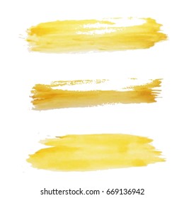 set of grunge artistic brush strokes in yellow