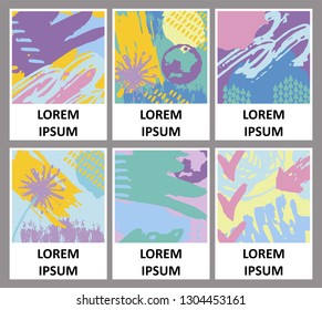 A set of grunge artistic vector cards. Brochures in modern colors, design of posters, postcards, banners, flyers, invitations.