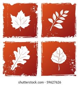 Set of grunge autumn leaves. Vector