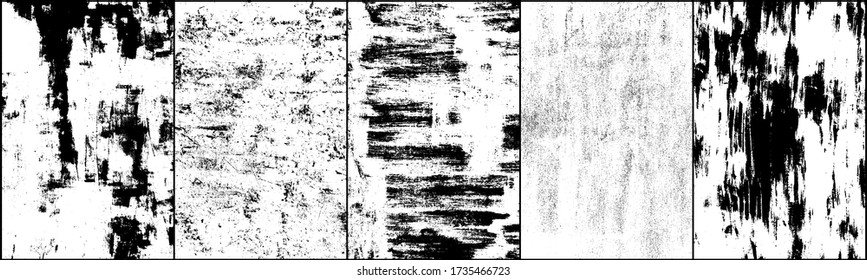 Conjunto de fondo negro y blanco. La textura oscura está sucia. Efecto oxidación. Textura superpuesta angustiada de rajaduras. Ilustración vectorial de semitono, Eps 10.