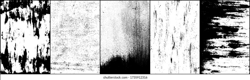 Set of grunge background black and white. Dark texture dirty. Rust effect. Distressed overlay texture of cracked. Halftone vector illustration, Eps 10.