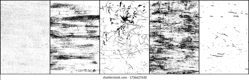 Set of grunge background black and white. Dark texture dirty. Rust effect. Distressed overlay texture of cracked. Halftone vector illustration, Eps 10.