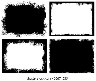 Set of grunge background. Broken dirty rough frames. Black and white editable vector ready to use.