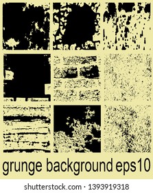 Set of grunge backgrounds in black and white. Abstract vector textures. Patterns of cracks, chips, scuffs