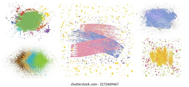 Set of grunge banners with brush stroke and ink dots. Vector illustration