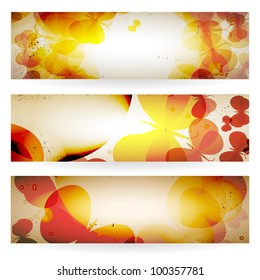 Set of grunge banners with butterflies. Vector illustration
