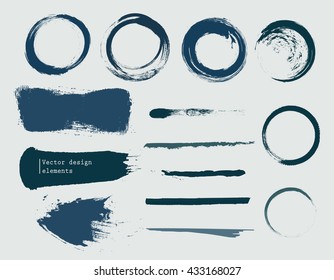 set of grunge banners, strokes and empty scribble circles isolated on white. vector design elements