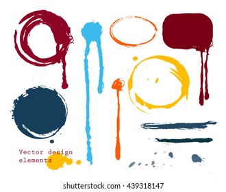 set of grunge banners, strokes and empty scribble circles isolated on white. vector design elements