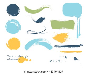 set of grunge banners, strokes and empty scribble circles isolated on white. vector design elements