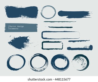 set of grunge banners, strokes and empty scribble circles isolated on white. vector design elements