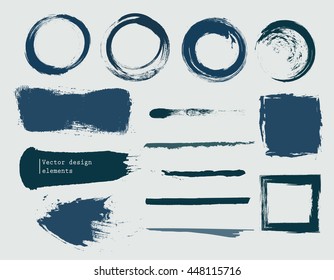 set of grunge banners, strokes and empty scribble circles isolated on white. vector design elements