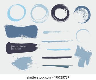 set of grunge banners, strokes and empty scribble circles isolated on white. vector design elements
