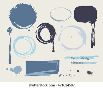 set of grunge banners, strokes and empty scribble circles isolated on white. vector design elements