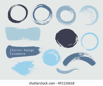 set of grunge banners, strokes and empty scribble circles isolated on white. vector design elements