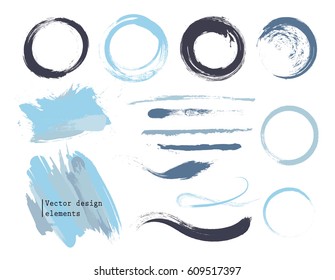set of grunge banners, strokes and empty scribble circles isolated on white. vector design elements