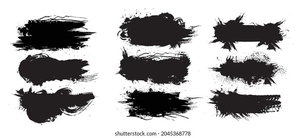 Set of grunge banners.Grunge backgrounds for sale. Spray Paint Vector Elements isolated on White Background, Lines and Drains Black ink splatters, Ink blots set, text frame, Street style.