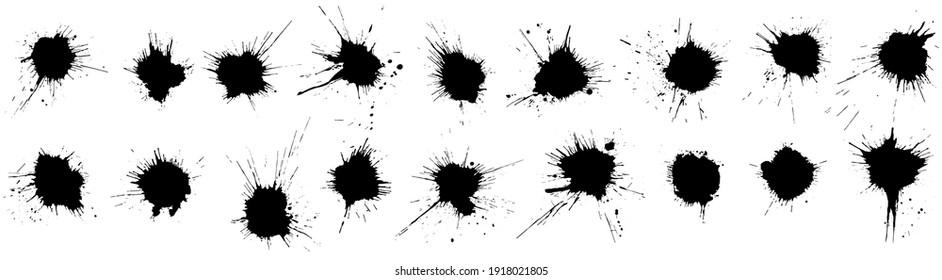 Set of grunge black blots, splats. Paint splash. Big collection. Vector illustration.