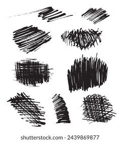 Set von Grunge schwarzen Pinselstrich isoliert auf weißer, freier Hand Vektor-Illustration