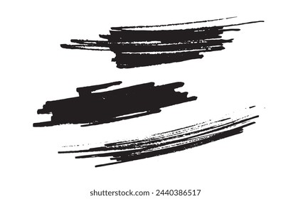 Set of Grunge black brush stroke isolated on white, free hand vector illustration