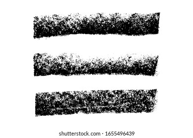 Set of grunge black chalk texture stripe brush on white background