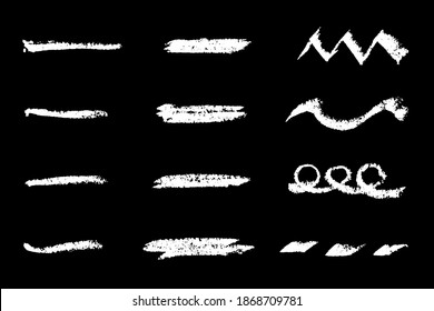 Set of grunge black chalk texture stripe brush on black background