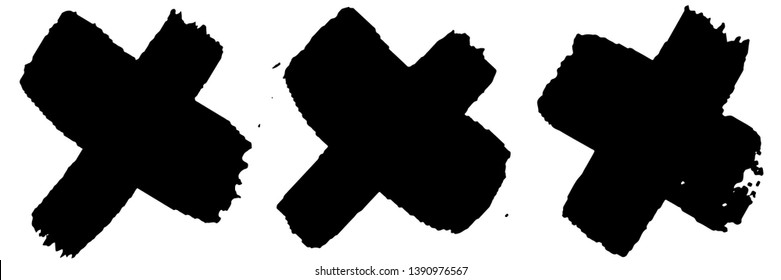 Set of grunge black crosses on a white background