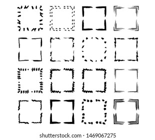 Set of grunge black frames. Borders collections. Collages elements on white background.