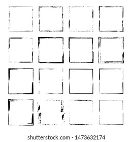Set of grunge black frames. Borders collections. Collages elements on white background.