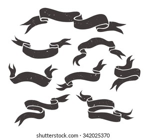 Set of  grunge black hand drawn  ribbons . Vector illustration.