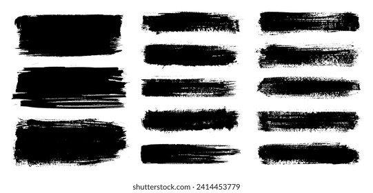 Set of grunge black paint brush strokes.